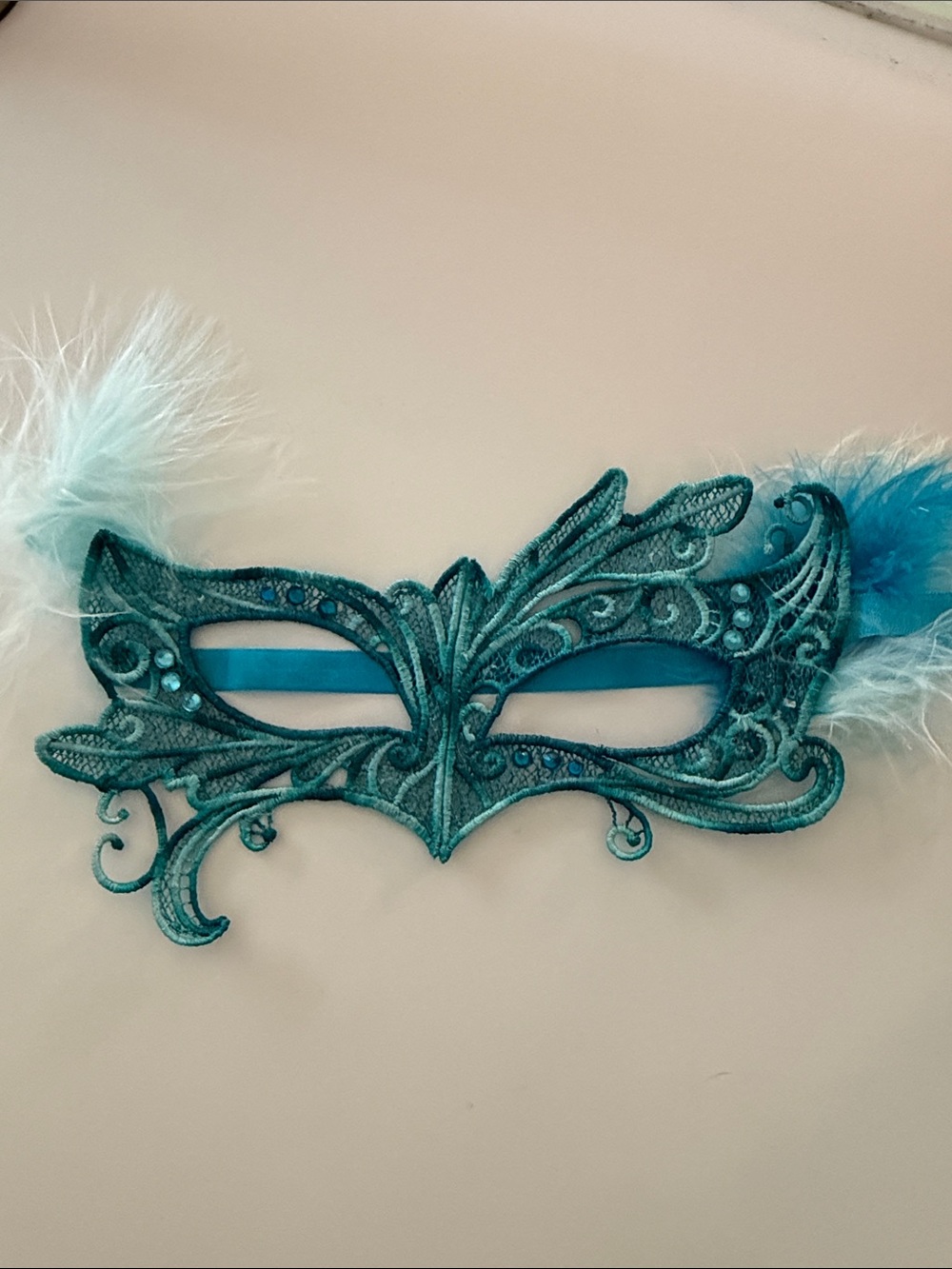 Handmade Swarovski Crystal Feather Masquerade Mask DARK AQUA